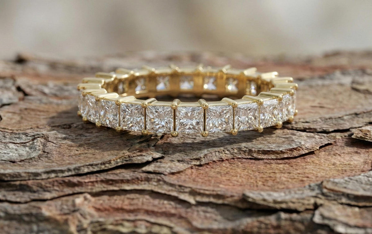 925 Sterling Silver Princess Cut Diamond Eternity Band, Gold Wedding Ring, Bridal Anniversary Ring, Luxury Stackable Band ,Dainty Gift