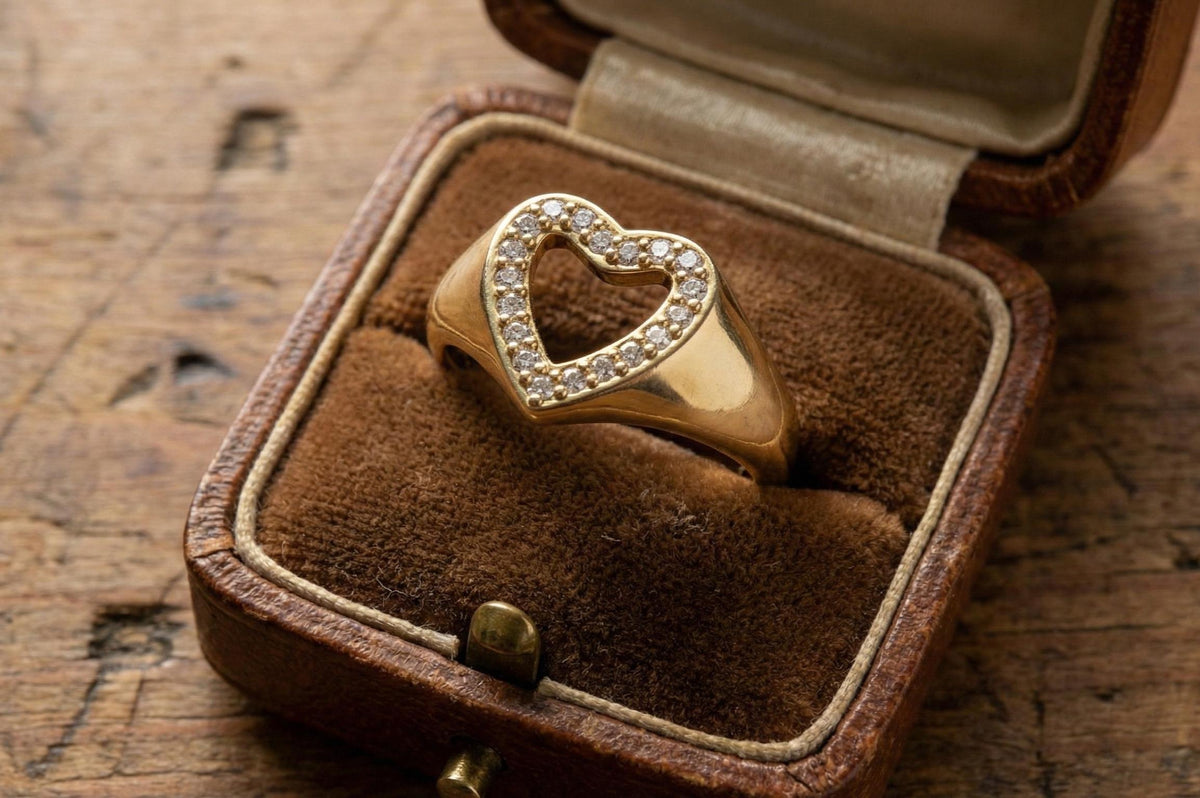 Gold Plated Sterling Silver Heart Ring, Diamond Promise Ring, Gift For Her, Dainty Heart Ring