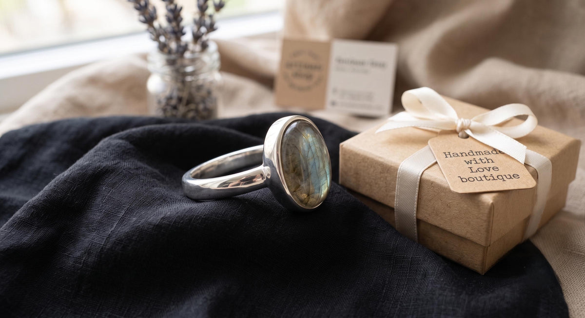 Natural Blue Labradorite Ring | 925 Sterling Silver Oval Bezel Ring | Nature Inspired Boho Jewelry | Statement Gemstone Ring | Gift for Her