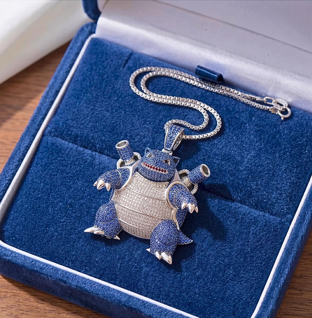 Rare Iced Out Blastoise Pokémon Pendant | 925 Sterling Silver Gold Plated | Custom Pokemon Jewelry | Rare Anime Gamer Charm Gift for her/him