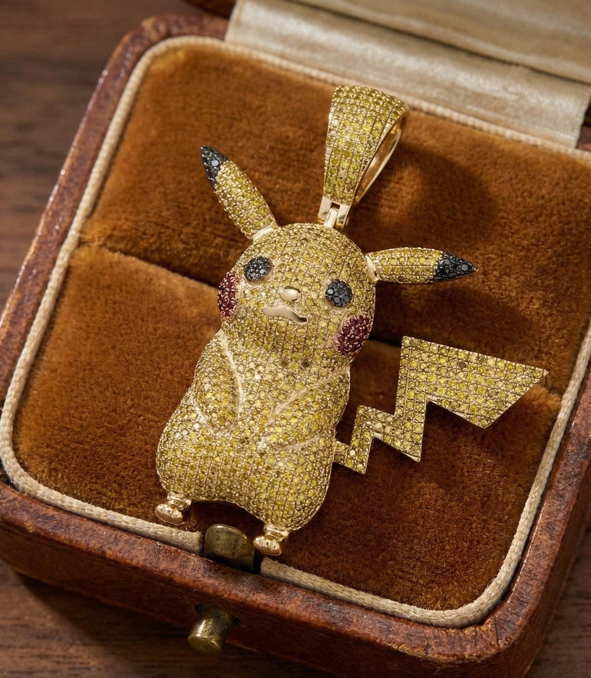 Iced Out Pikachu Pendant, 14k Gold, CZ Sterling Silver Necklace