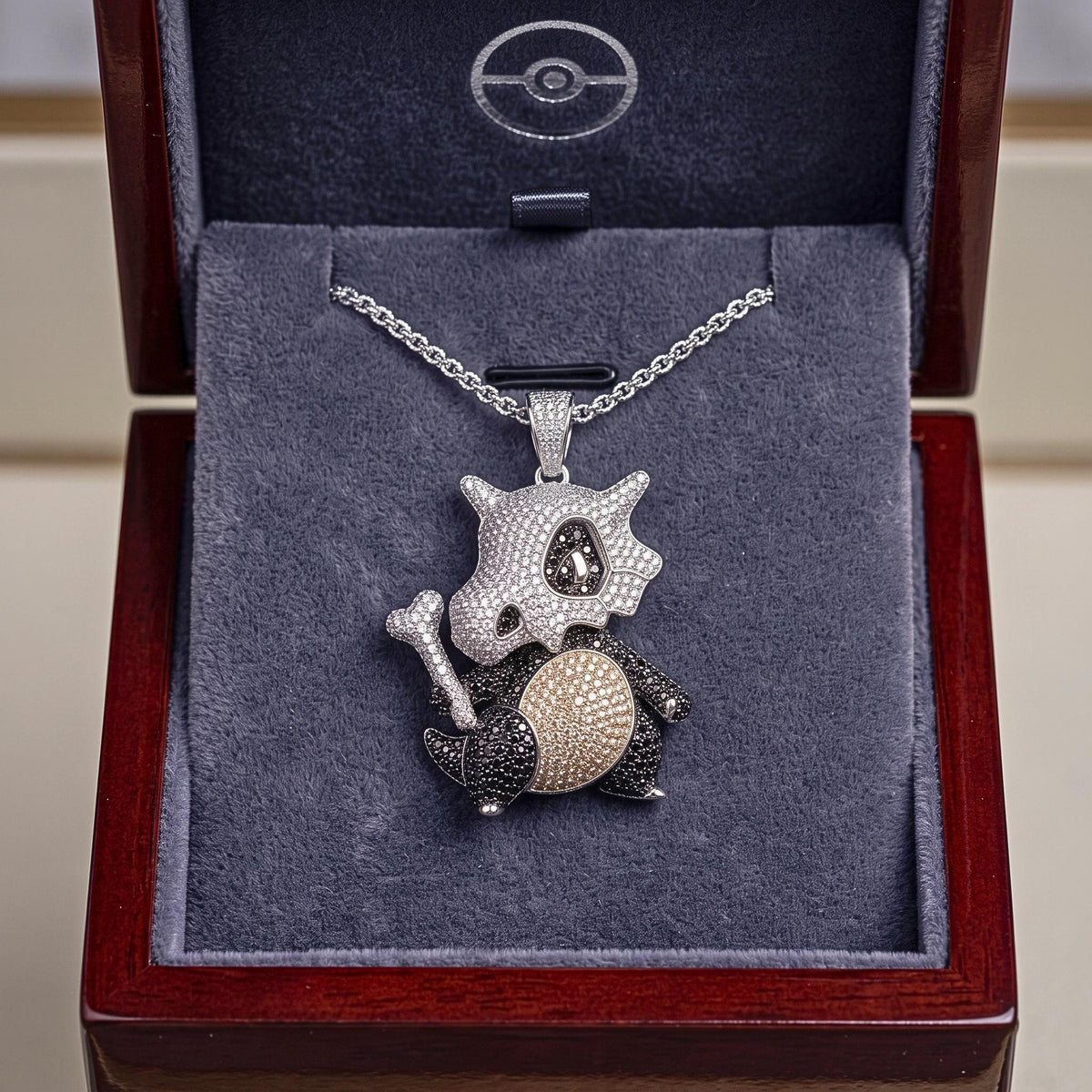 Rare Iced Out Cubone Pokémon Pendant, 925 Sterling Silver Custom Jewelry , Yellow & Rose Gold Plated Anime Charm, Gamer Gift For Him/her