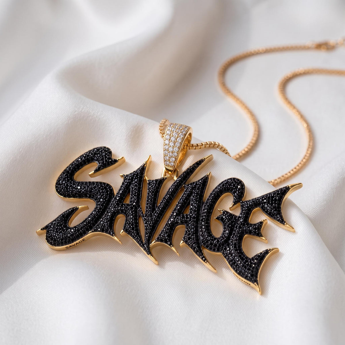 Rare Iced Out Savage Pendant | 925 Sterling Silver & Gold Plated Hip Hop Jewelry | Custom Rapper Pendant | Streetwear Gift for her/him
