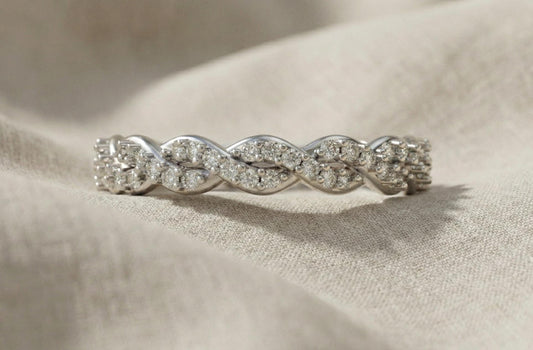 925 Sterling Silver Braided Diamond Ring, Gold Plated Infinity Twist Band, Dainty Wedding Band, Promise Ring, Anniversary Gift for Her