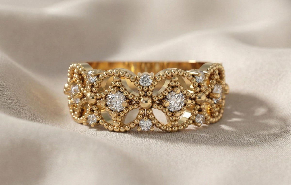 Vintage Floral Diamond Band | 925 Sterling Silver Eternity Ring