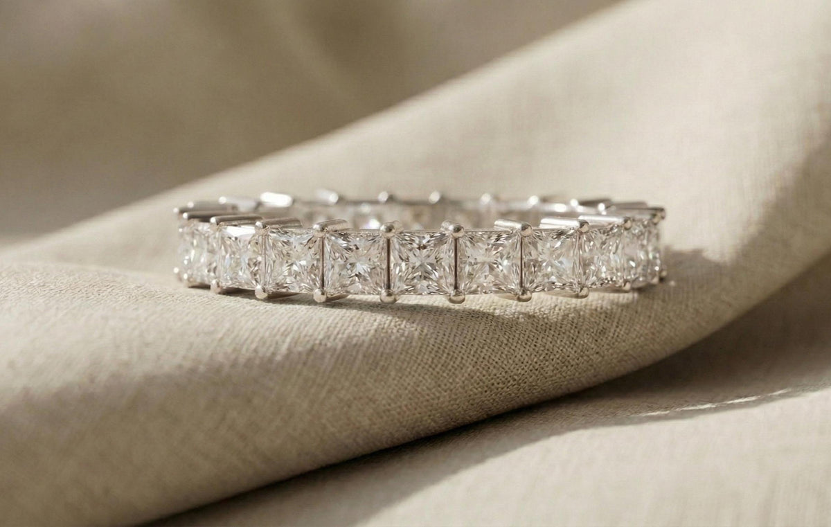 925 Sterling Silver Princess Cut Diamond Eternity Band, Gold Wedding Ring, Bridal Anniversary Ring, Luxury Stackable Band ,Dainty Gift
