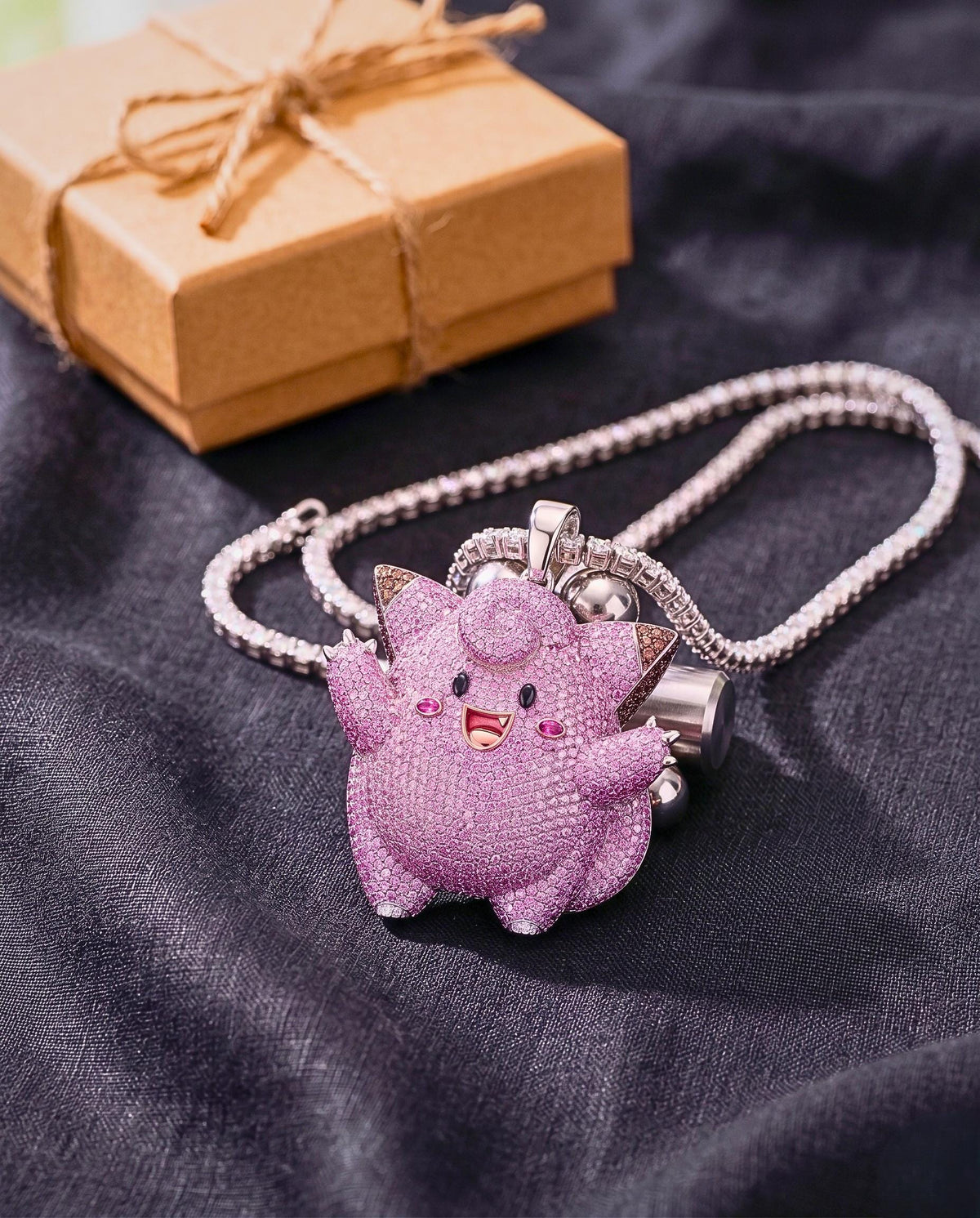 Rare Iced Out Clefairy Pokémon Pendant | 925 Sterling Silver Anime Jewelry | Gold Plated Custom Charm | Hip Hop Gamer Gift For her/him