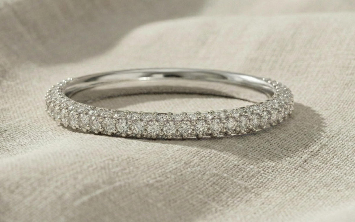 Dainty Silver CZ Eternity Band, Double Row Pave Stacking Ring