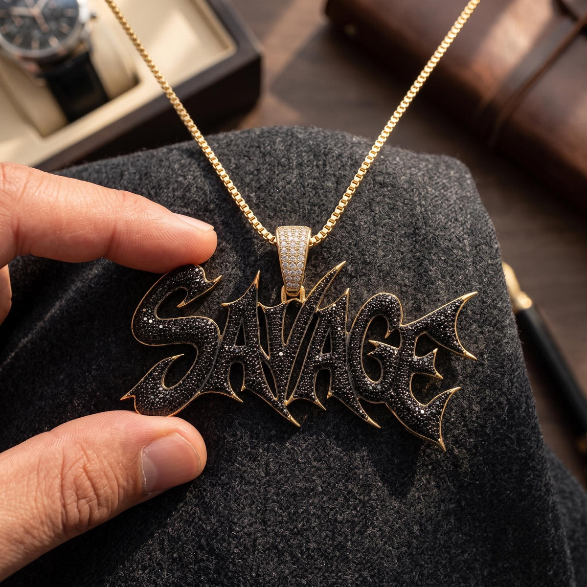 Rare Iced Out Savage Pendant | 925 Sterling Silver & Gold Plated Hip Hop Jewelry | Custom Rapper Pendant | Streetwear Gift for her/him