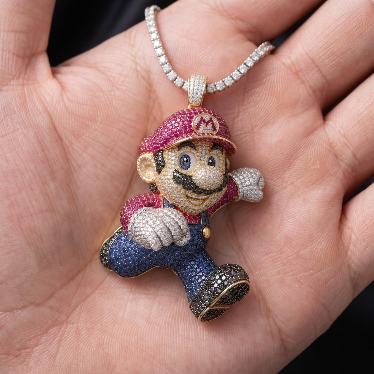 Rare Iced Out Super Mario Pendant | 925 Sterling Silver Gamer Jewelry | Hip Hop Charm | Gamers gift | Gift for her/him