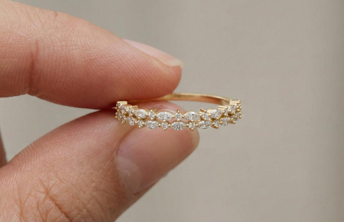 Gold Plated Sterling Silver Marquise Diamond Eternity Ring