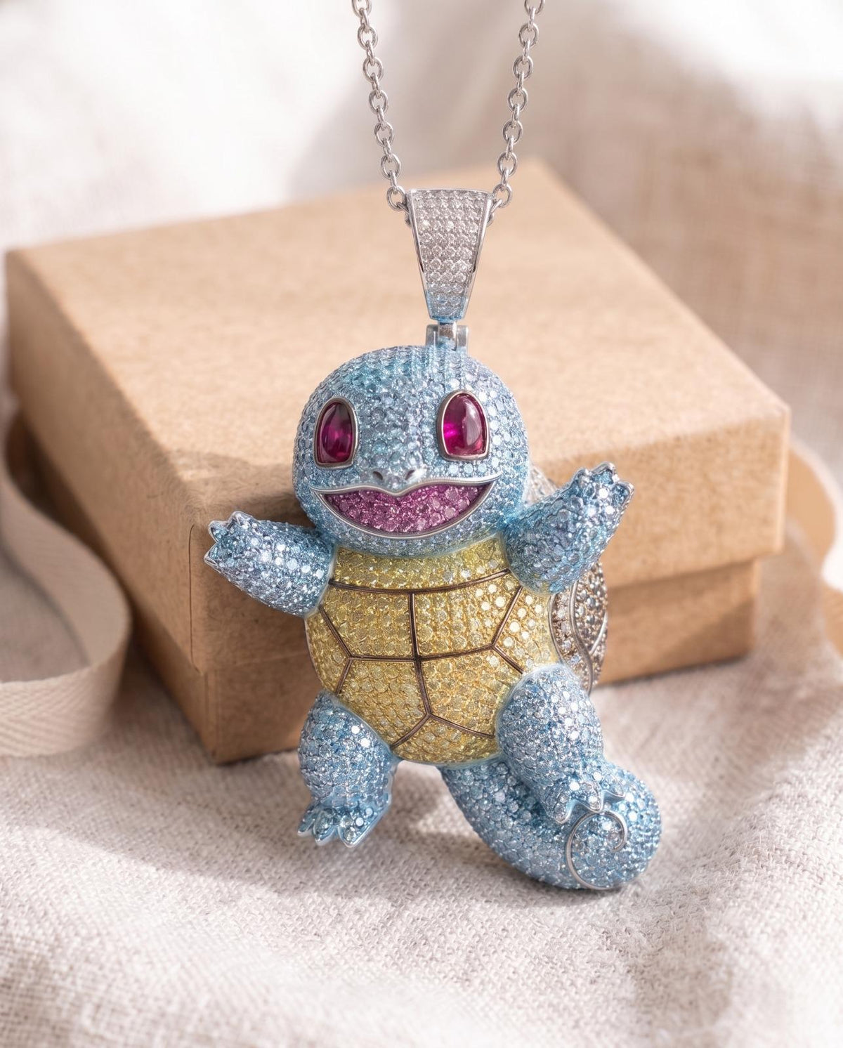 Rare Iced Out Squirtle Pendant | Solid 925 Sterling Silver & Gold Plated  Gamer Gift Anime jewelry Gift for her/him