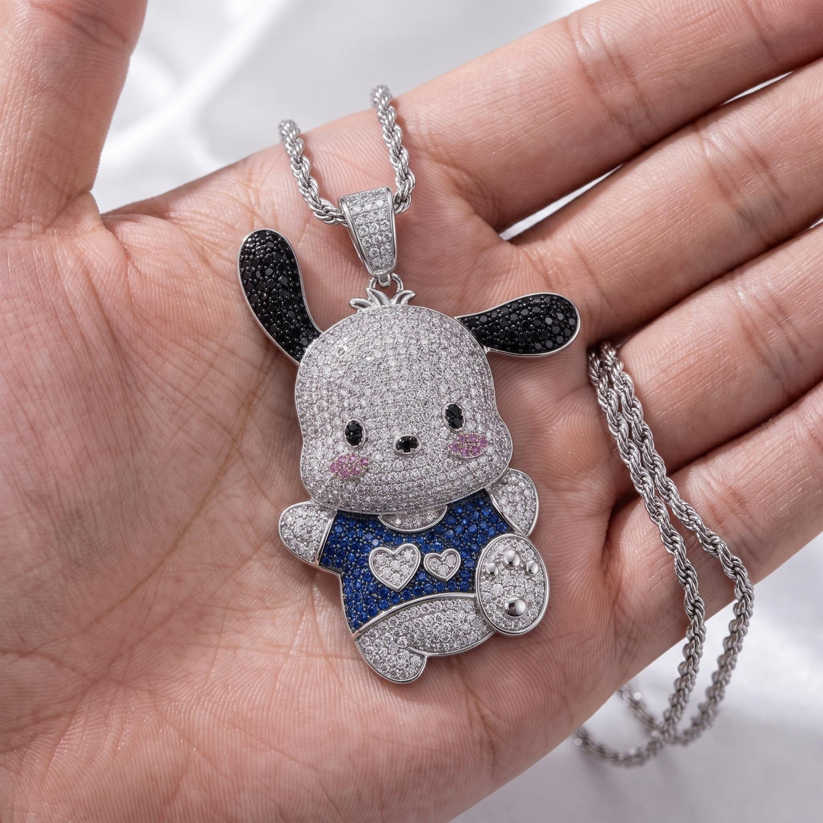 Rare Pochacco Pendant Necklace | 925 Sterling Silver Micro-Pave Character Jewelry | Cute Cartoon Dog Charm | Kawaii Anime Gift for her/him.
