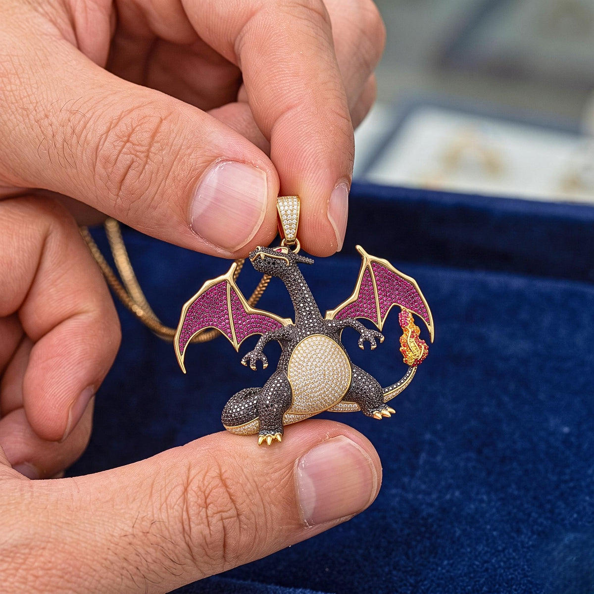 Rare Iced Out Shiny Charizard Pokemon Pendant | 925 Sterling Silver Anime Jewelry Custom Hip Hop Gamer Charm Pop Culture Bling Gift for her