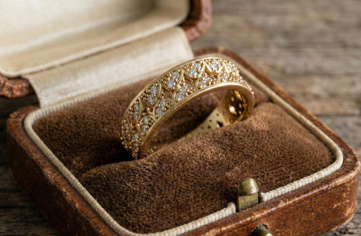 Vintage Style Diamond 925 Sterling Silver Eternity Ring, Gold Finish