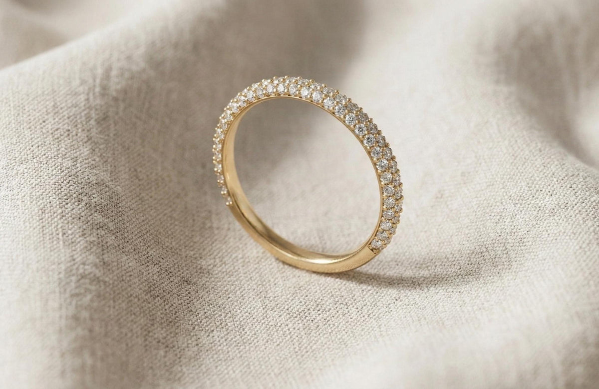 Dainty Silver CZ Eternity Band, Double Row Pave Stacking Ring