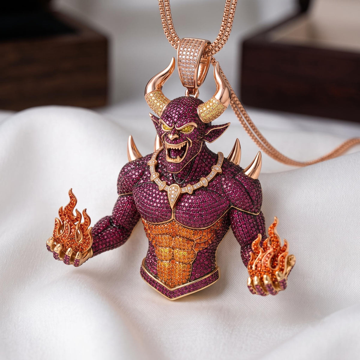 Rare Iced Out Demon Pendant | 925 Sterling Silver Halloween Jewelry | Yellow & Rose Gold Plated Hip Hop Devil Charm Gift for him/her