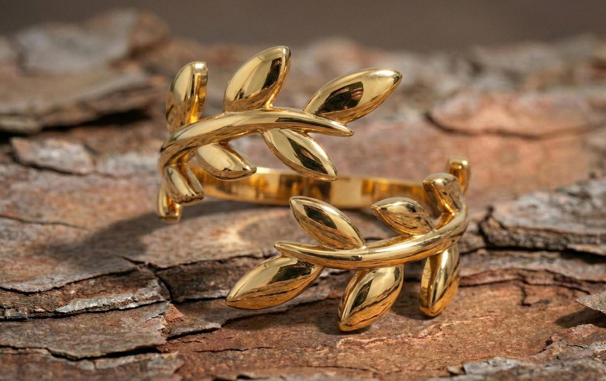Dainty Silver Olive Leaf Ring, Adjustable Open Band