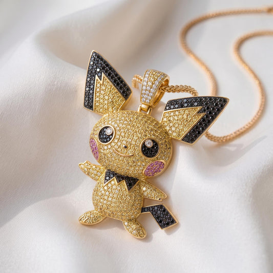 Rare Iced Out Pichu Pokémon Pendant 925 Sterling Silver • Custom Anime Jewelry Gamer Gift • Hip Hop Charm • Geek Pendant Gift for her/him