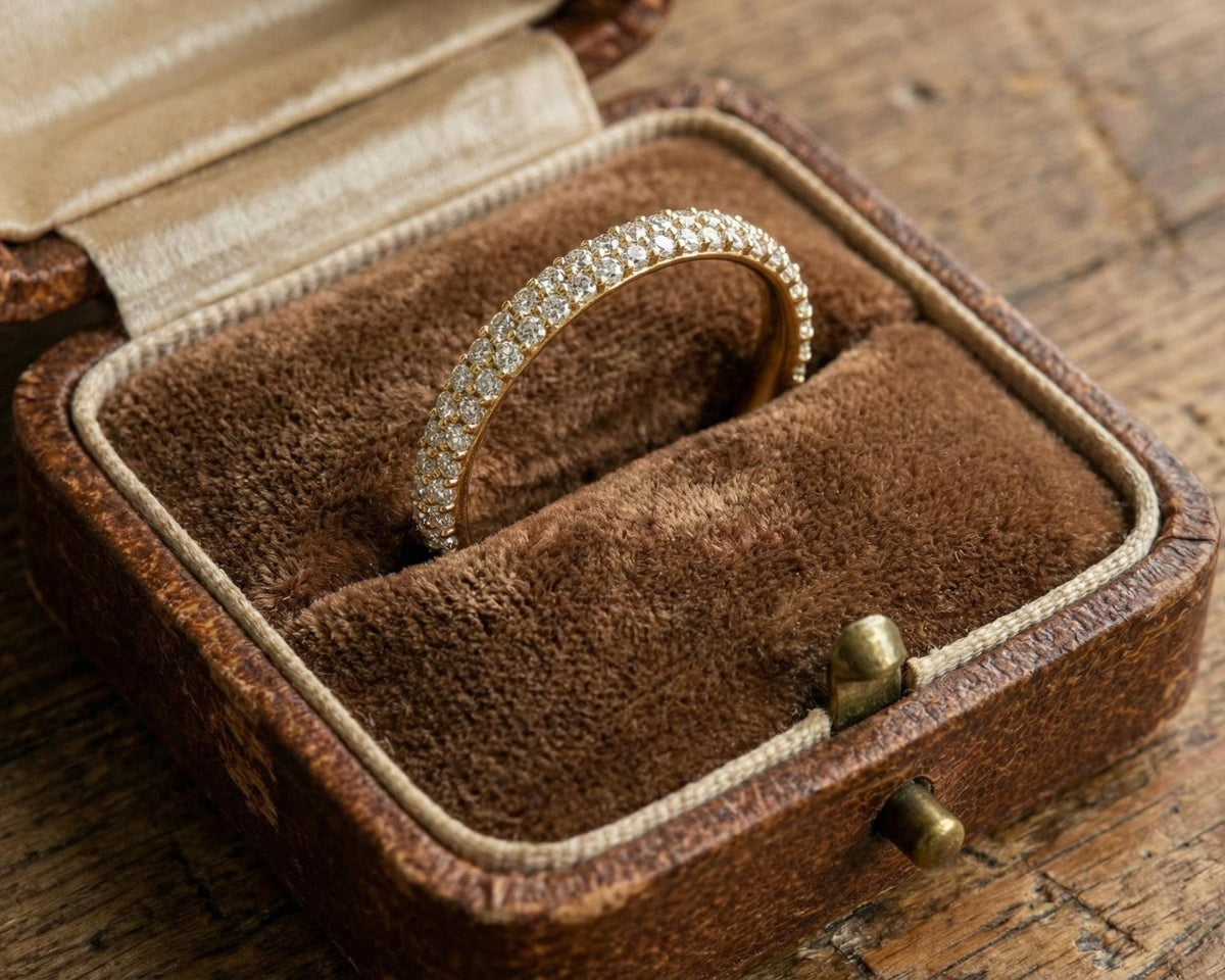 Dainty Silver CZ Eternity Band, Double Row Pave Stacking Ring