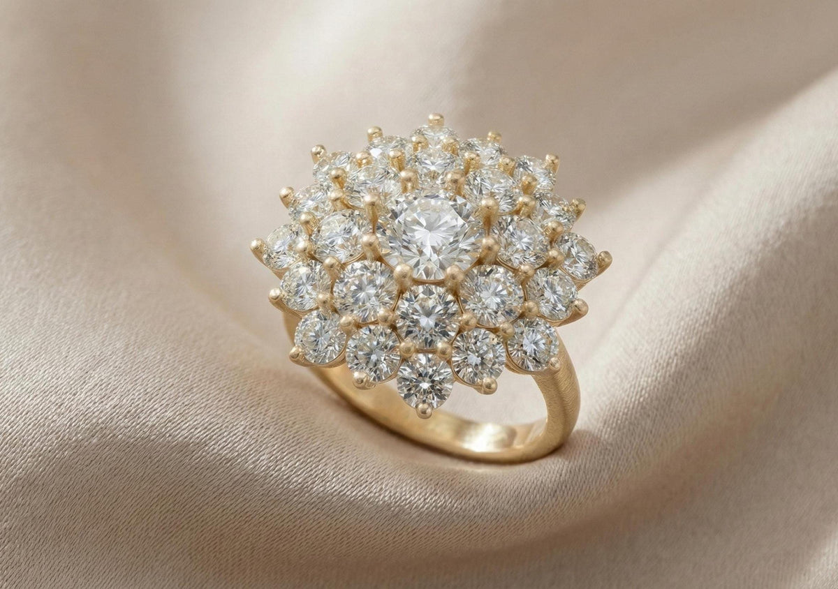 Sterling Silver Cluster Ring | Snowflake Halo Diamond Ring | Statement Engagement Ring | Bridal Jewelry Gift for Her