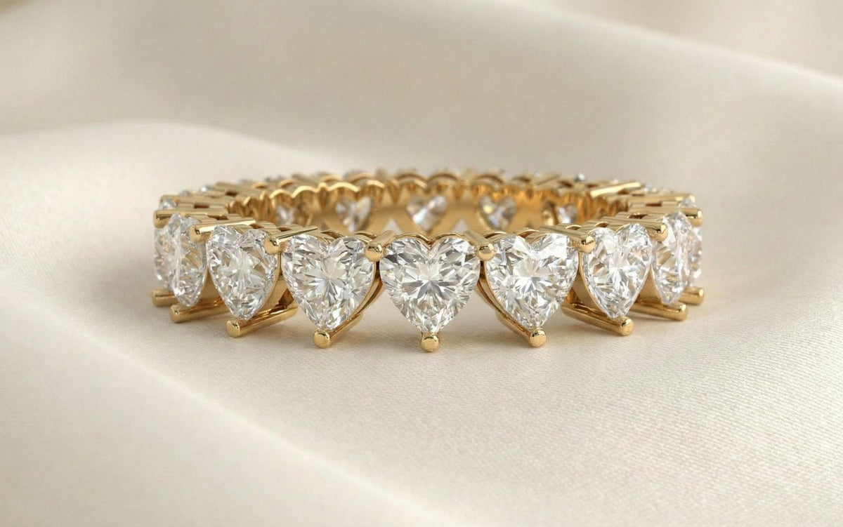 925 Sterling Silver Heart Eternity Ring, Heart Cut Diamond Wedding Band, Full Eternity Promise Ring, Gold Plated Ring, Gift For Her