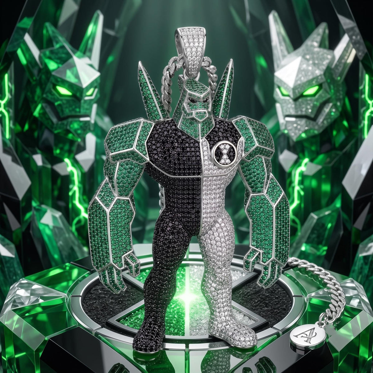 Rare Iced Out Ben 10 Diamond head Pendant | Custom 925 Sterling Silver Cartoon Jewelry | Hip Hop Character | Gold Plated Gift for him/her