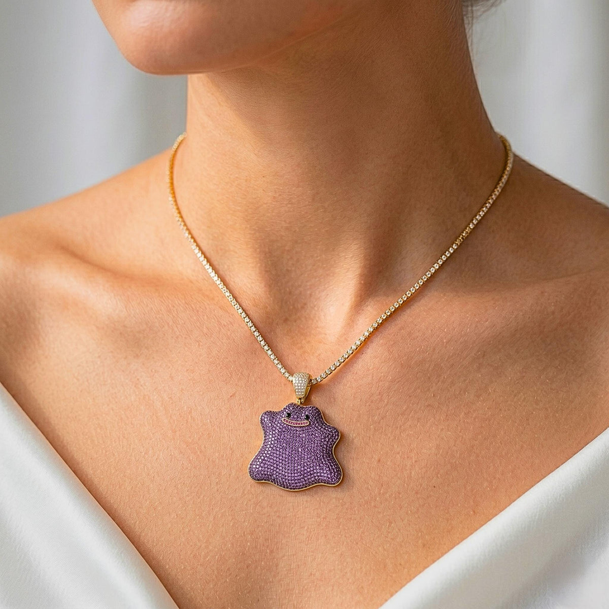Rare Ditto Pendant 925 Sterling Silver Iced Out Pokemon Jewelry Micro  Anime Charm Geeky Gamer Gift Kawaii Pocket Monster gift for her/him