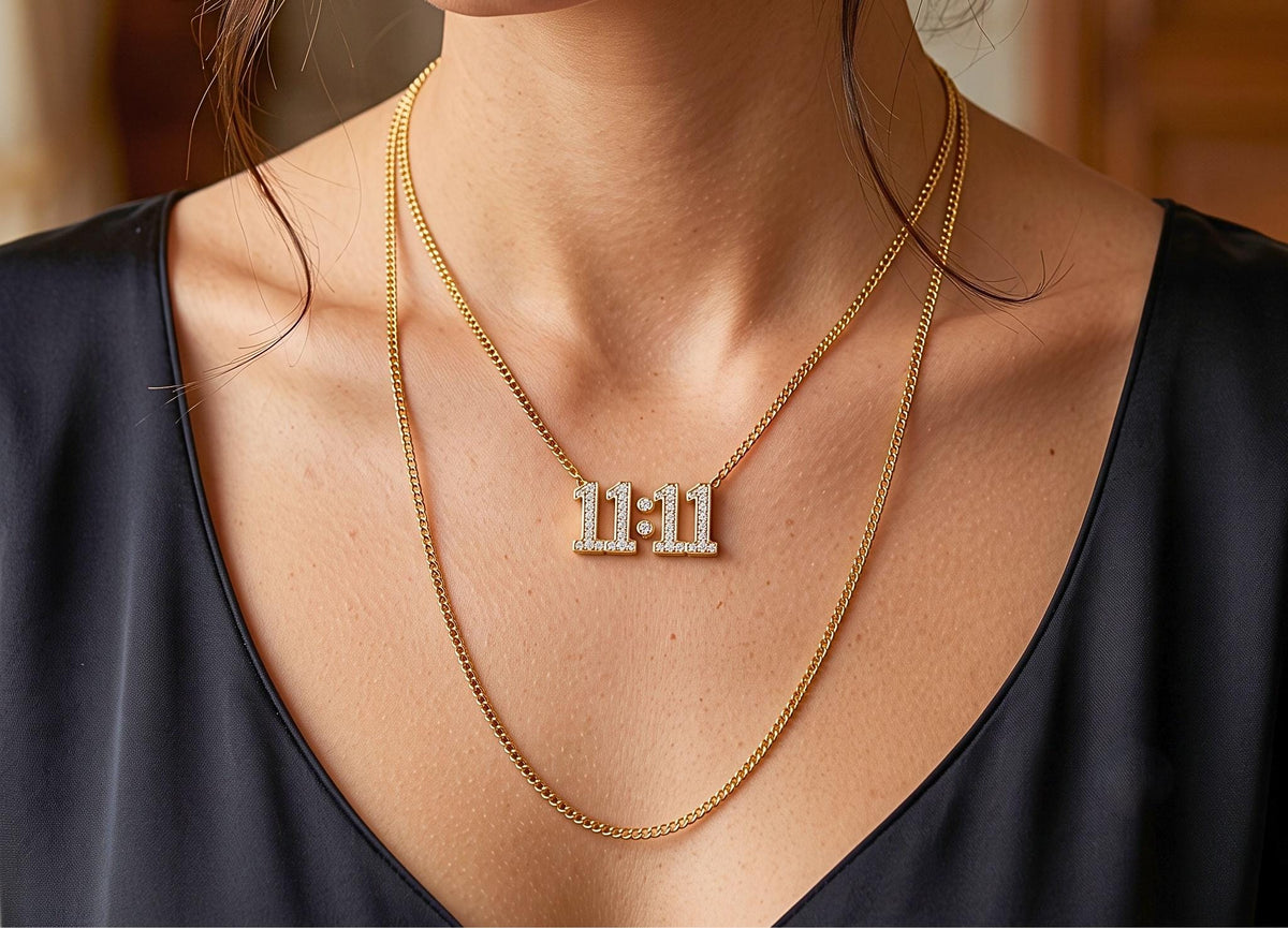 Rare Iced Out 11:11 Angel Number Pendant | 925 Sterling Silver Manifestation | Gold Plated Spiritual Numerology Jewelry Gift for her/him