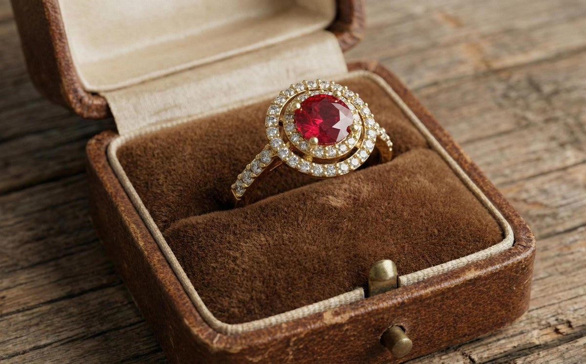 Ruby Halo Engagement Ring for Women, 925 Sterling Silver Gold Plated Ring, Diamond Accent Bridal Ring, July Birthstone Gift,