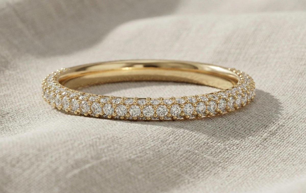 Dainty Silver CZ Eternity Band, Double Row Pave Stacking Ring