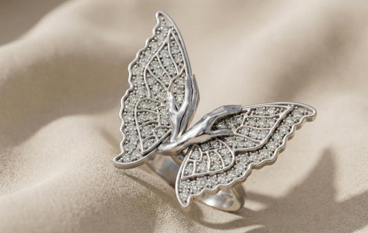 925 Sterling Silver RING Butterfly Ring Gold Butterfly Statement Ring, Diamond CZ Butterfly Wing Ring Luxury Butterfly Jewelry, Gift For Her