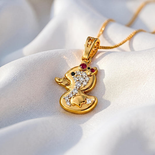 925 Sterling Silver Duckling Pendant with Red Bow, Sparkling Stones | Whimsical Children's Jewelry