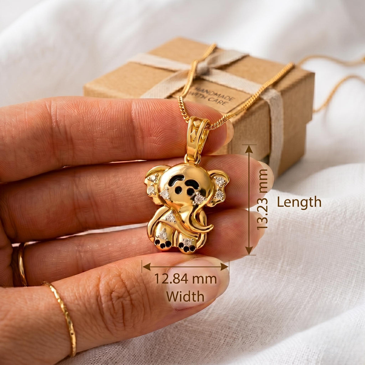 925  Sterling Silver Baby Elephant Pendant | Enamel, Clear Stones, Safari Charm
