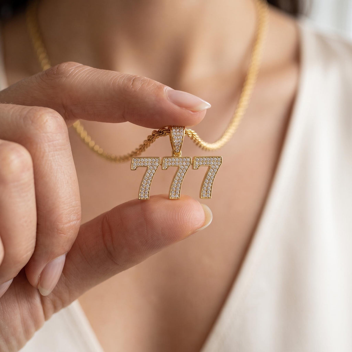 Rare Iced Out Lucky 777 Angel Number Pendant | 925 Sterling Silver Manifestation Necklace | Gold Plated Numerology Charm | Gift for her/him