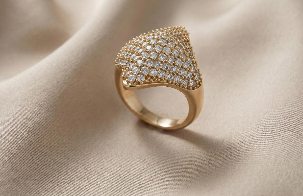 Gold Plated Sterling Silver CZ Pave Ring | Bridal Statement Jewelry