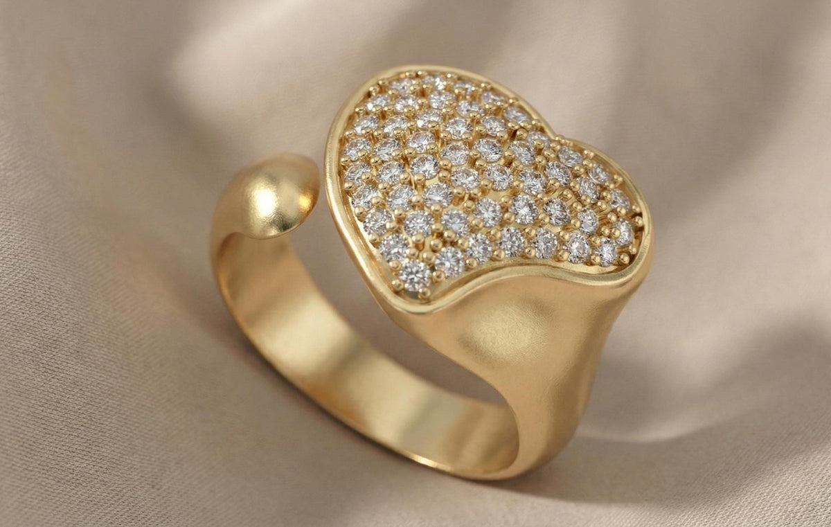 925 Sterling Silver Heart Ring for Women, Gold Plated Pavé CZ Love Ring, Romantic Gift, Promise Ring, Valentine Jewelry