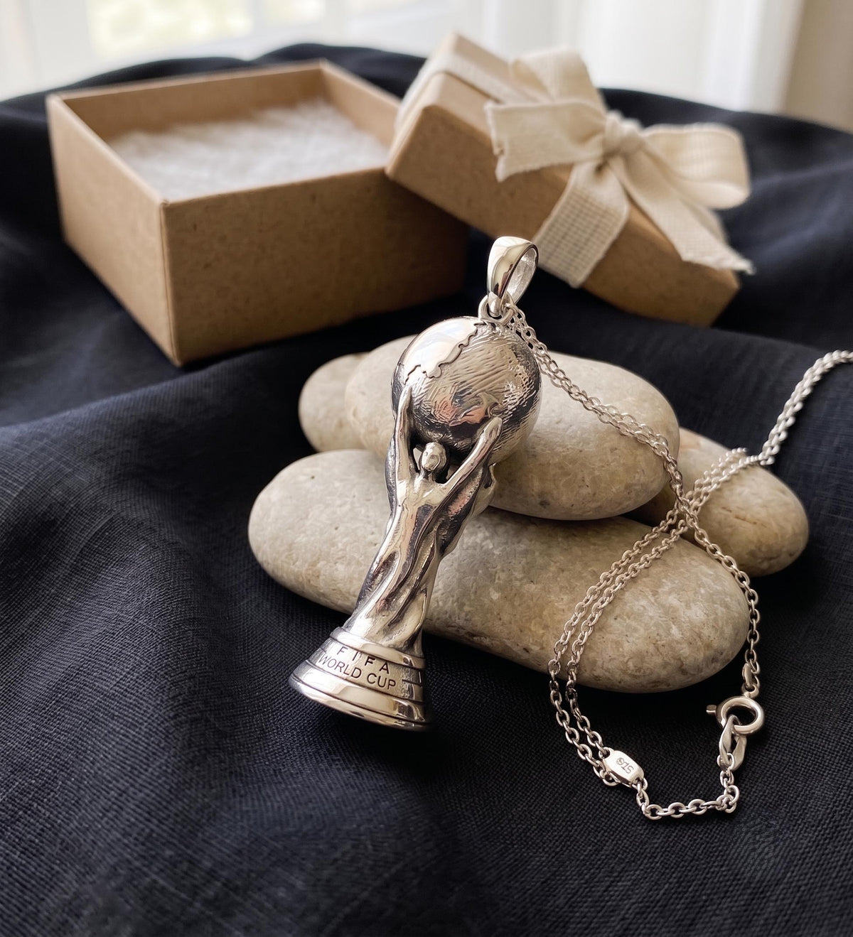 925 Sterling Silver Football Trophy Pendant | Soccer Champion Necklace | Sports Fan Jewelry | Yellow & Rose Gold Plated Gift for her/him