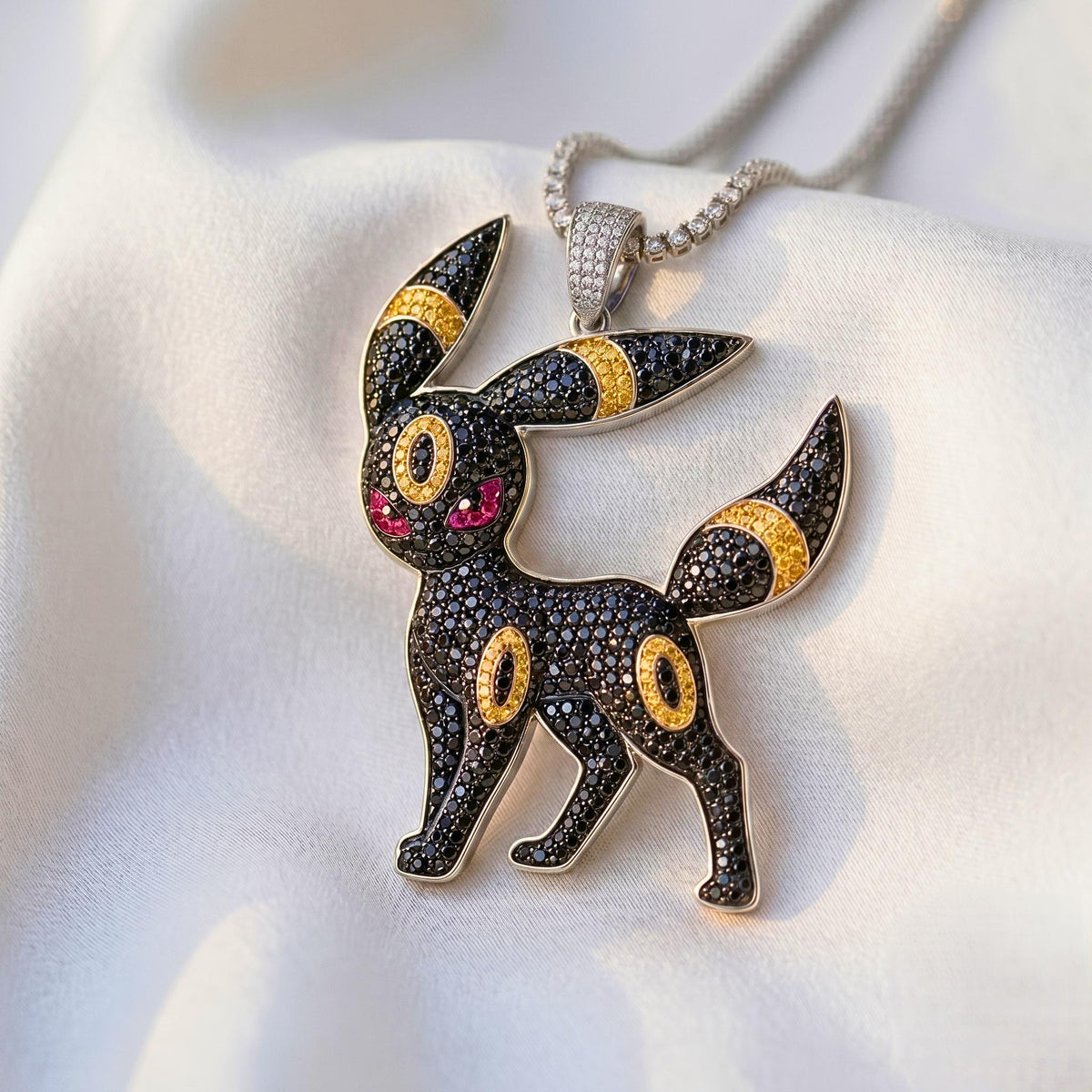 Umbreon Pendant Necklace | Sterling Silver Iced Out Anime Charm, Gamer Gift