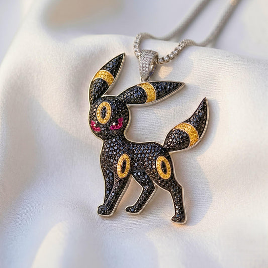 Umbreon Pendant Necklace | Sterling Silver Iced Out Anime Charm, Gamer Gift