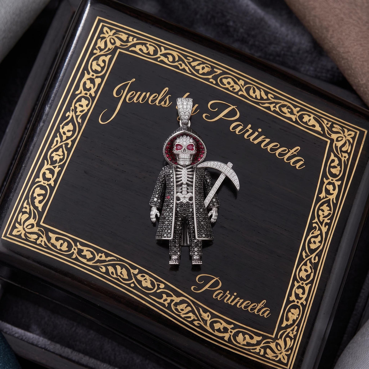 Rare Iced Out Grim Reaper Pendant | 925 Sterling Silver Halloween  Skeleton | Gold Plated Jewelry | Hip Hop Charm Gift for her/him