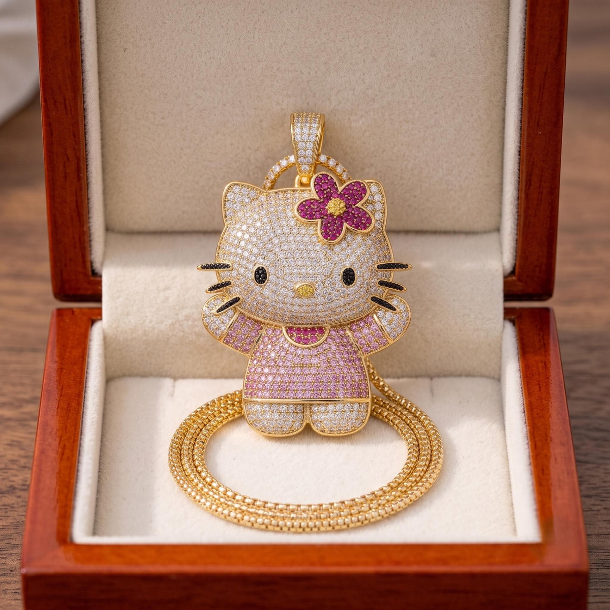 Rare 925 Sterling Silver Iced Out Kitty Pendant | Micro Pave White Zircon Kawaii Character Charm | Cute Animal Necklace Gift for her.